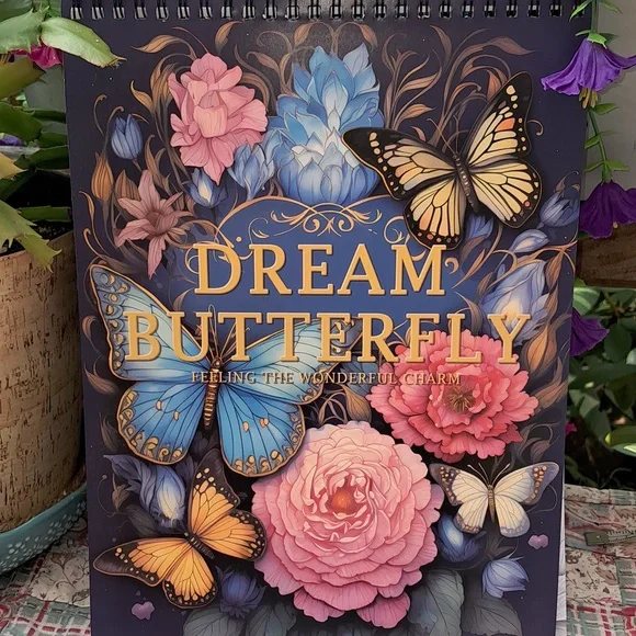 🆕DREAM BUTTERFLY in Flowers 🪻🦋🌺 Spiral Bound Coloring Book - Picture 5 of 12